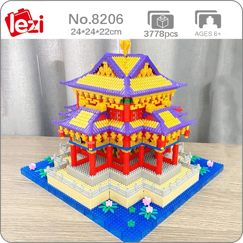 

Lezi 8206 старинная архитектура старый летний дворец павильон цветок DIY Мини Алмазные блоки кирпичи игрушки для детей без коробки
