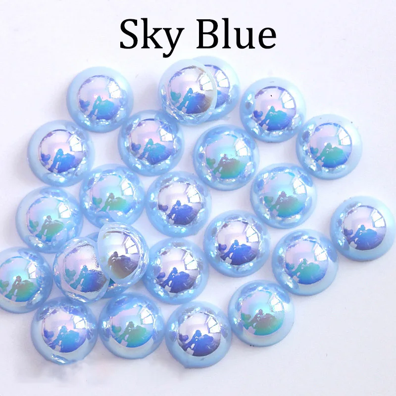 Sky Blue ABS имитация жемчуга бисер плоская задняя сторона 2 3 4 5 6 8 10 12 14 мм AB цвета Кабошон полукруглый бисер Украшение для альбома DIY аксессуары - Цвет: Sky Blue