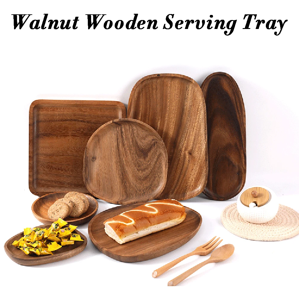 

Walnut Wooden Serving Tray Tea Cup Saucer Trays Fruit Plate Storage Pallet Plate Decoration Japanese Food Round Irregular Plate