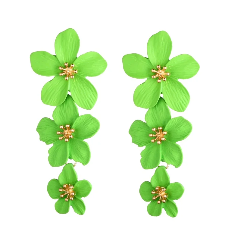 green Красные цветочные серьги для женщин, корейские летние серьги, металлические серьги с большими желтыми розовыми цветами, модные ювелирные украшения aretes - Окраска металла: green