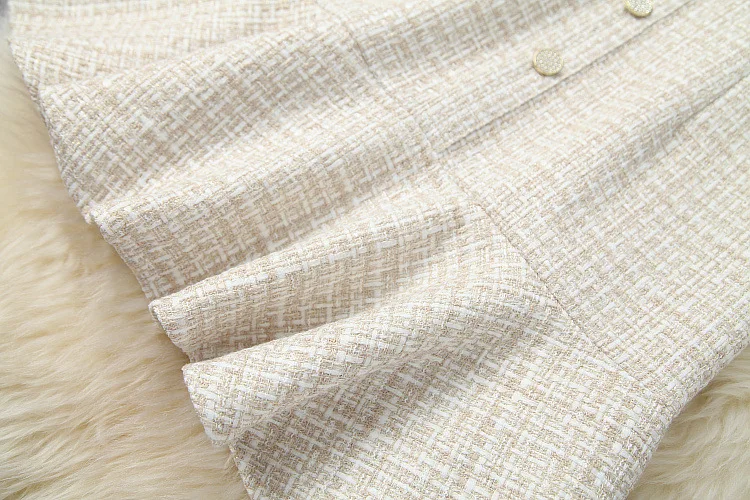 

European and American women's wear 2020 winter new style Horn bow long sleeves and stand collar Patchwork tweed fashion dress