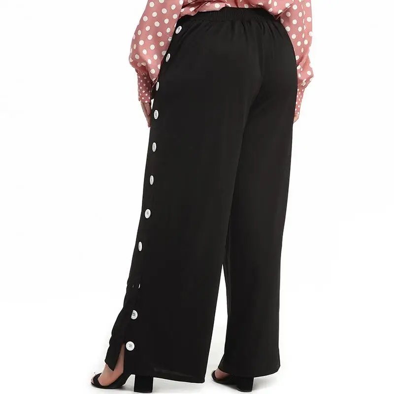

2019 new large size wide leg pants button black large size trousers