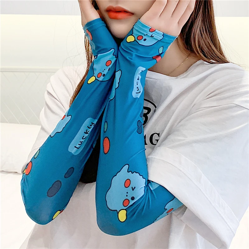 

2020 Summer Arm Sleeves for Women Sun Protection Out Sports Warmers Gloves Print Lady Cool Ice Silk Sunscreen Sleeve Wrap