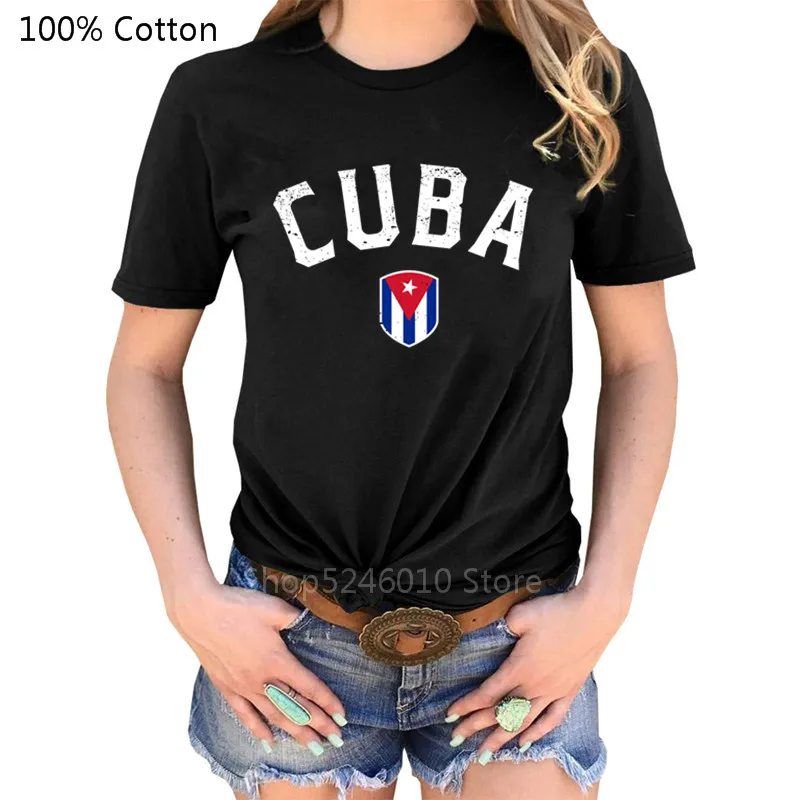 Патриотическая женская футболка с изображением флага Кубы новинка уличная
