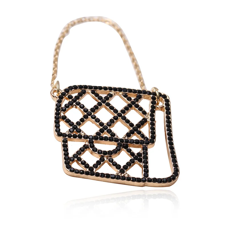 Женская Брошь булавка в форме сумки черная/золотая металлическая брошь с