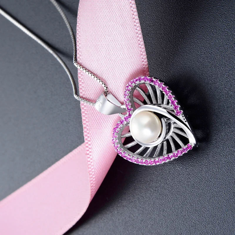 Серебряное ожерелье 925 жемчужные ожерелья женское с кулоном в виде двух сердец