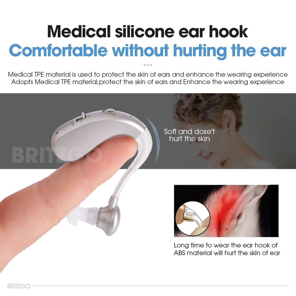 Цифровой слуховой аппарат BTE перезаряжаемый мини-усилитель звука для