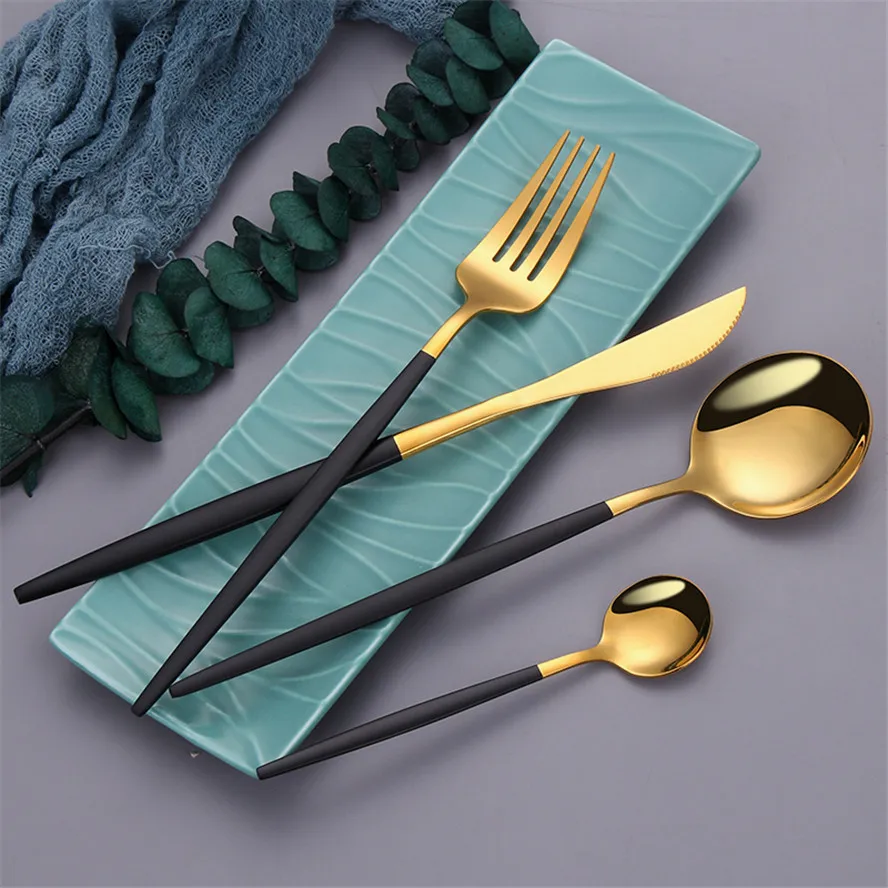

24PCS Stainless Steel Complete Tableware Of Dishes Travel Kitchen Table Cutlery Set Fork Spoon Knife Dinnerware Flatware Gift