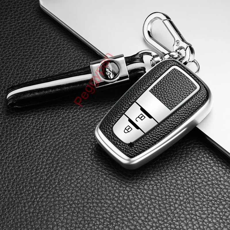 

2 Buttons Premium Soft TPU+PU Leather Full Cover Protection Smart Remote Keyless Key Fob Shell For Toyota Prado 2017-2020 Avalon