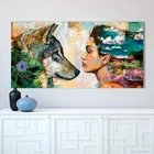 Абстрактная Картина на холсте Девушка и волк плакаты-портреты и принты на стену искусство HD картина для гостиной домашний декор