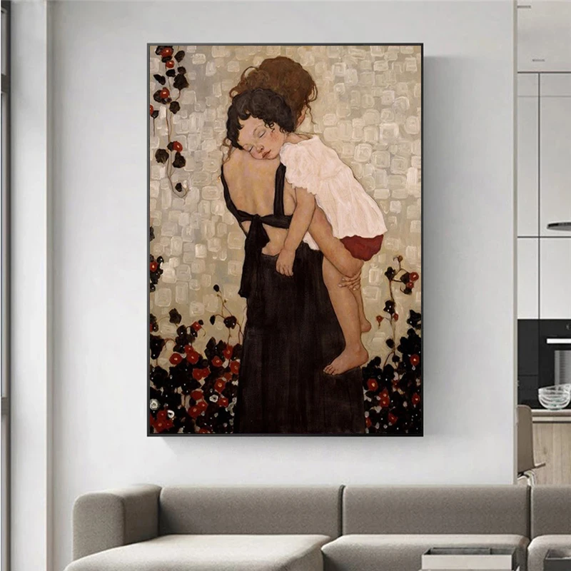 

Famous Abstract Painting Mother And Child by Gustav Klimt Canvas Painting Wall Art Prints Picture For Living Room Decor Cuadros