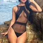 Сексуальный купальник, женский черный сетчатый прозрачный Монокини, цельный прозрачный боди, пляжная одежда, купальник