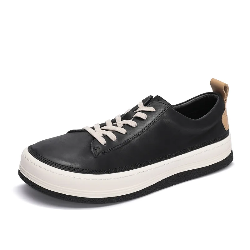 

Spring Autumn Breathable Sneaker Men Casual Shoes New British Retro Men Shoes All-match Cowhide Cashmere Zipper Leather Shoes