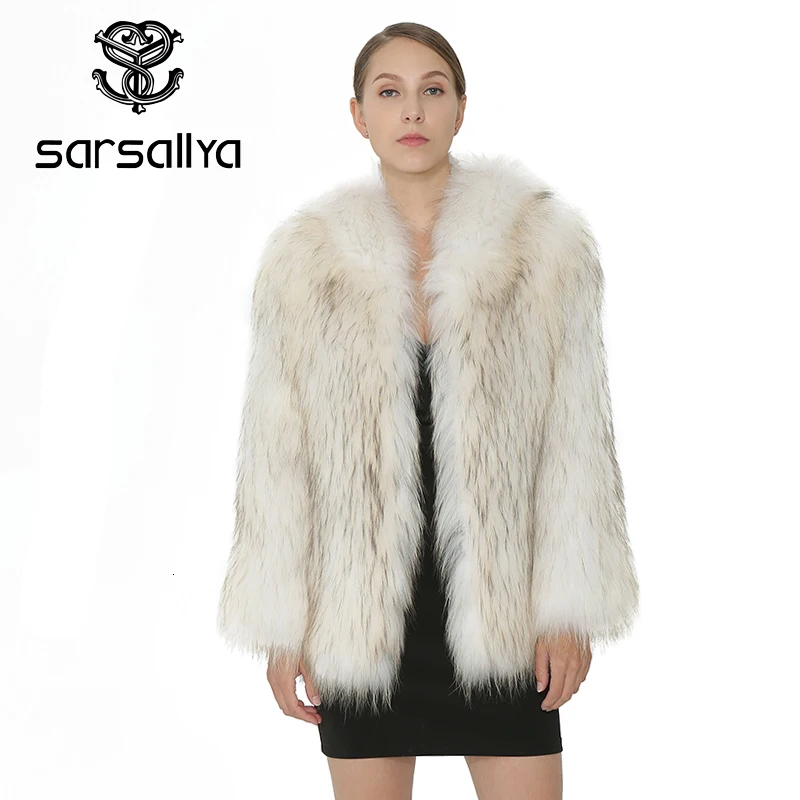 SARSALLYA Sarsallya Для женщин Настоящее енотовидная собака Шуба Модные трикотажные