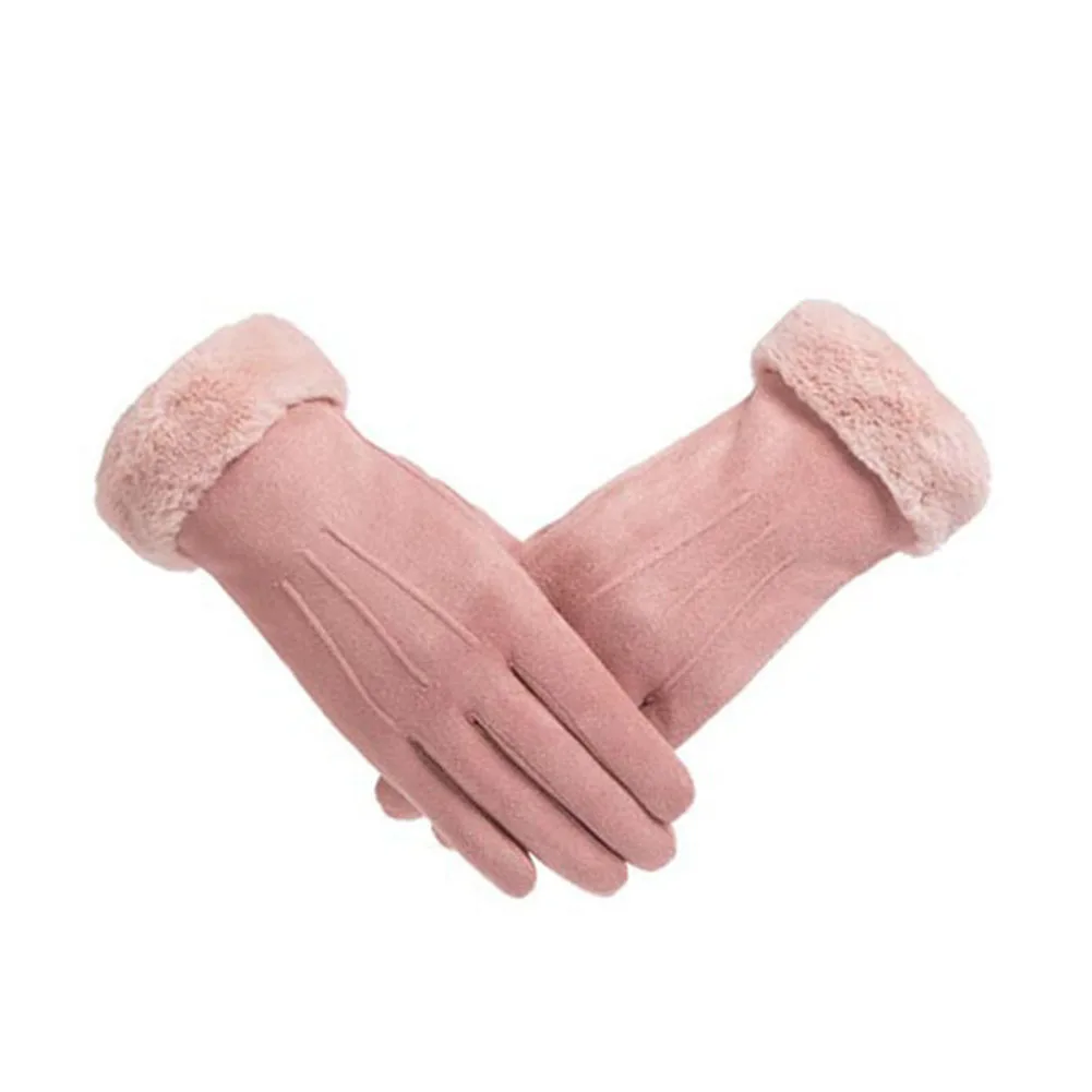 

2019 New Winter Women Suede Plush Full Fingers Mitten Outdoor Riding Warm Touch Screen Gloves
