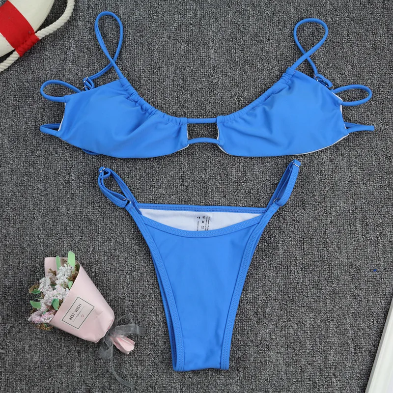 

Two Pieces Bikini Set Solid Bandage Swimwear Women Swimsuit Push Up Bathing Suit Beachwear Biquini Female Monokini 2021 Mujer