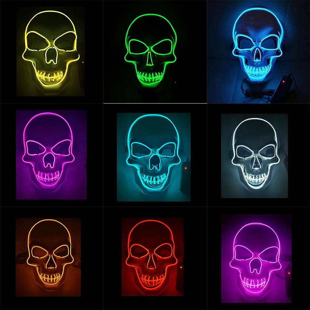 

New Horror Halloween Cospaly LED Skull Luminous The Masks Cold Light Facial Mask Easter Masquerade Carnival Adult Party Masks