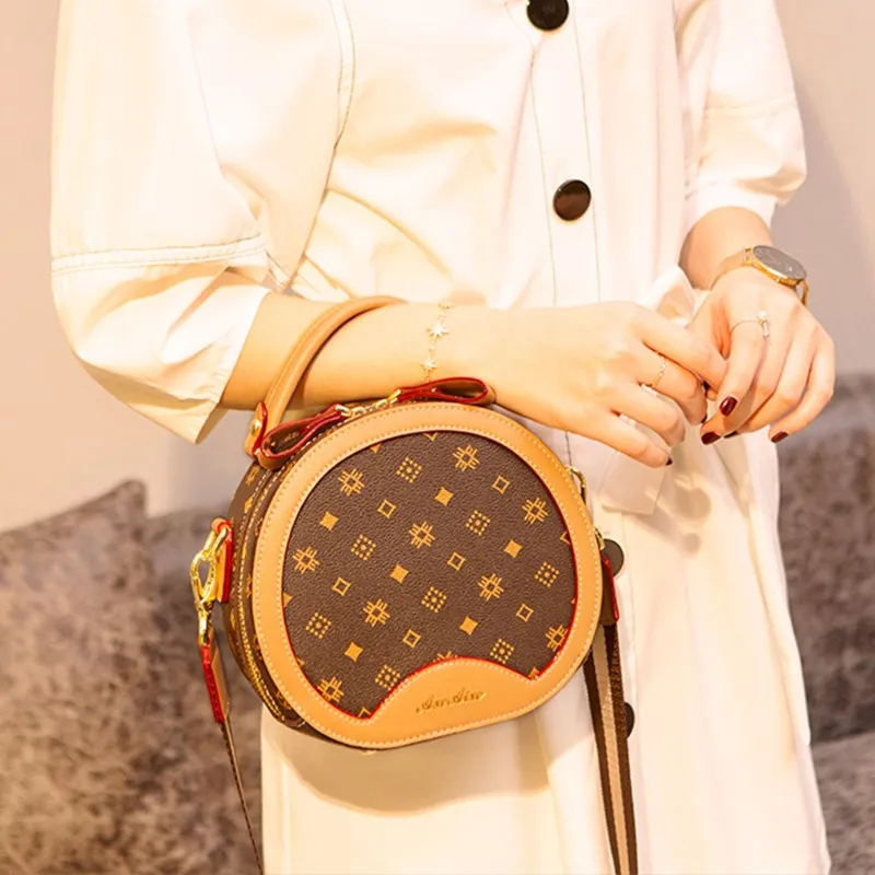 

2020 New Women's Round Bag Fashion Printing Wide Straps Shoulder Messenger Bags High Quality Women Purse and Handbags Sac A Main