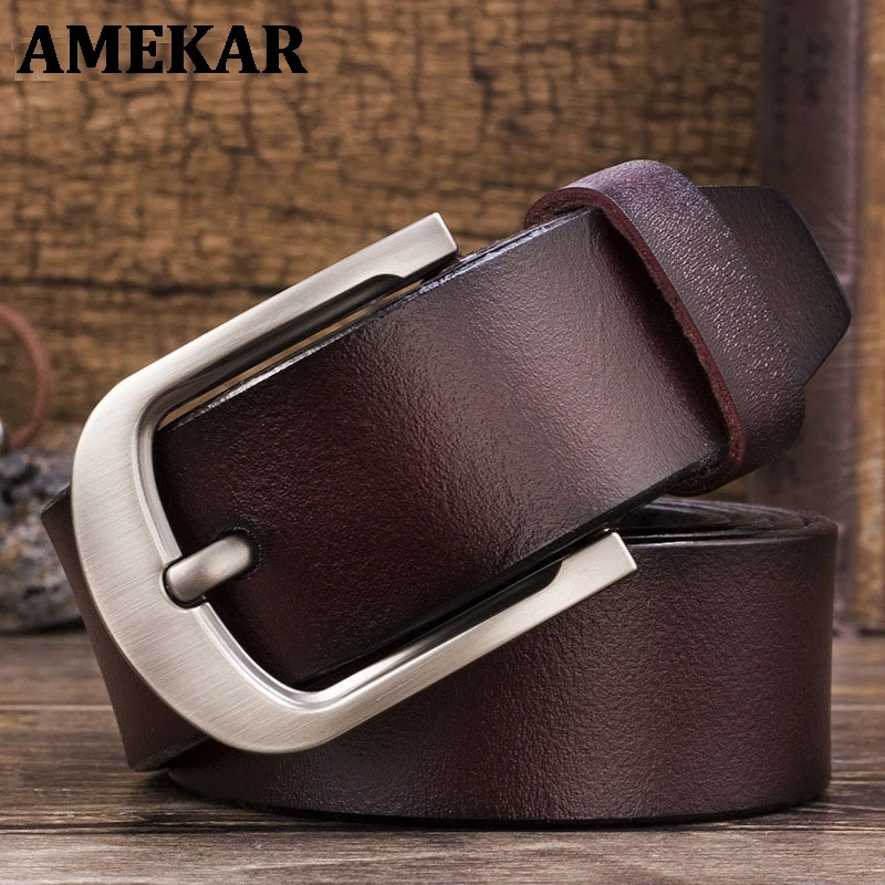 

Men Cowhide Genuine Leather Jean Pin Buckle Belt Casual Waist Strap High Quality Yellow