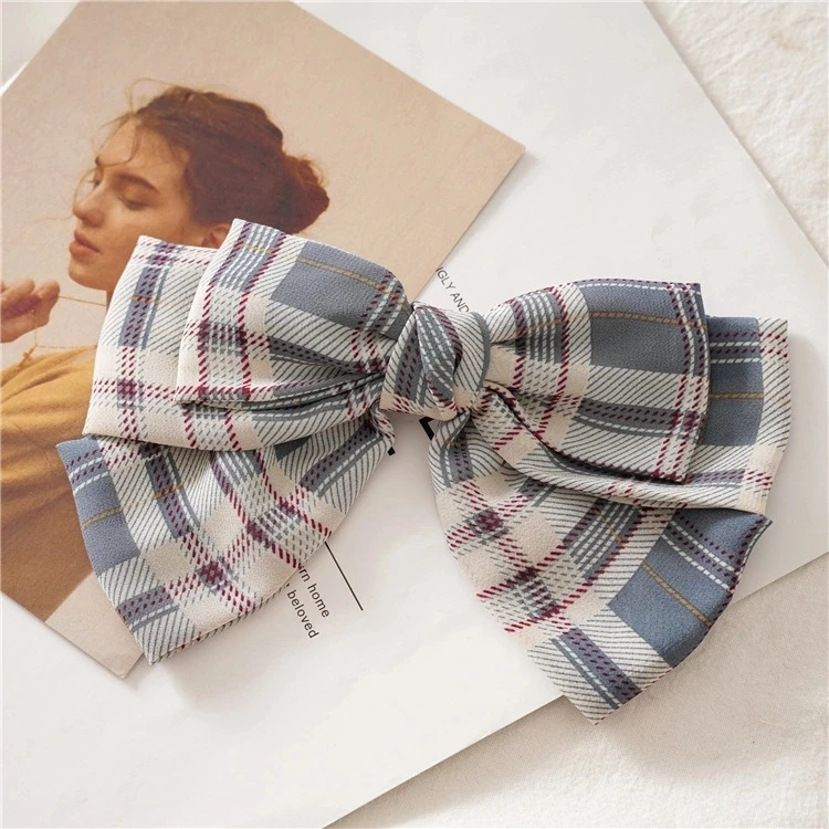

New three-layer Plaid big bow hairpin for women's South Korean versatile fabric plate hairpin accessories
