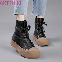 gktinoo 2021 vintage style genuine leather women boots flat booties soft cowhide womens shoes ankle boots zapatos mujer