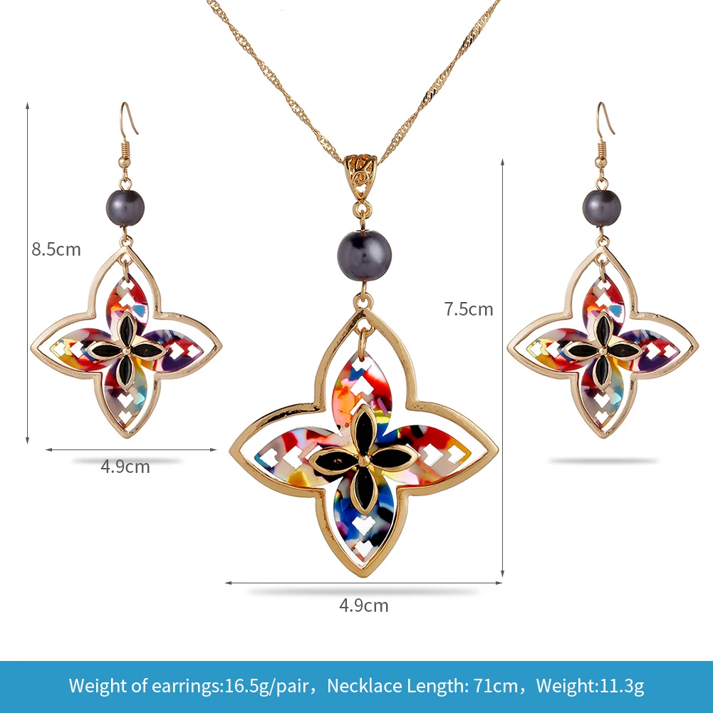 

SophiaXuan Hawaiian Polynesian Jewelry Ssts Woman Colorful Acrylic Flower Drop Earrings and Necklaces 2021 New Arrival for Women
