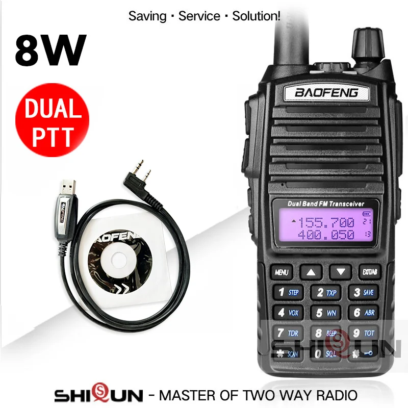Add Cable-CD Обновление BaoFeng UV-82 8 Вт Baofeng UV 82 портативная рация 10 км Baofeng 8 Вт радио двойной PTT UV-XR UV-9R GT-3TP радио 10 км UV-5R 8 Вт - Цвет: Add Cable-CD