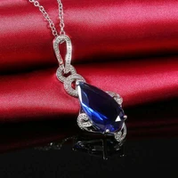 fashion silver blue pear cut sapphire necklace pendant women wedding jewelry