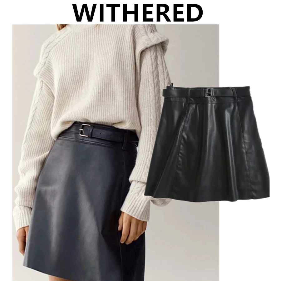 

Withered 2020 Winter Skirt Women England Style Vintage High Waist Pu Black Sahses Faldas Mujer Moda 2020 Sexy Mini Skirts Womens