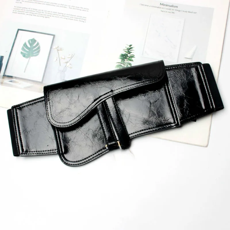 Designer Brand Waistband Women's Elastic Wide Belt  Female PU Leather Black Cincher Waistbands wide Belts for Lady Dress