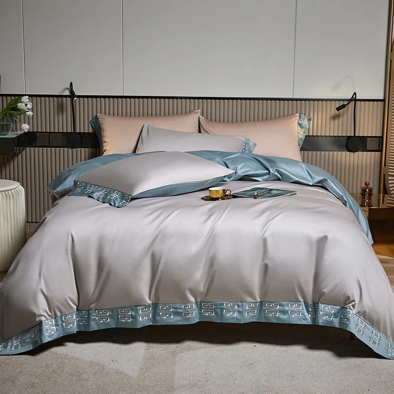 

New 1000TC Egyptian Cotton Comforter Bedding Set Queen King size Bed sheet Pillow Cover 4pcs Embroidery Bed set