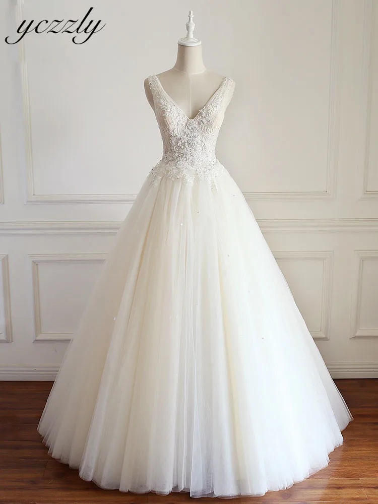 Vestido De Noiva бальное платье свадебное элегантный v образный вырез спинки Аппликации