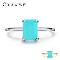 colusiwei luxury paraiba tourmaline ring 925 sterling silver radiant cut finger rings for women sterling silver fine jewelry