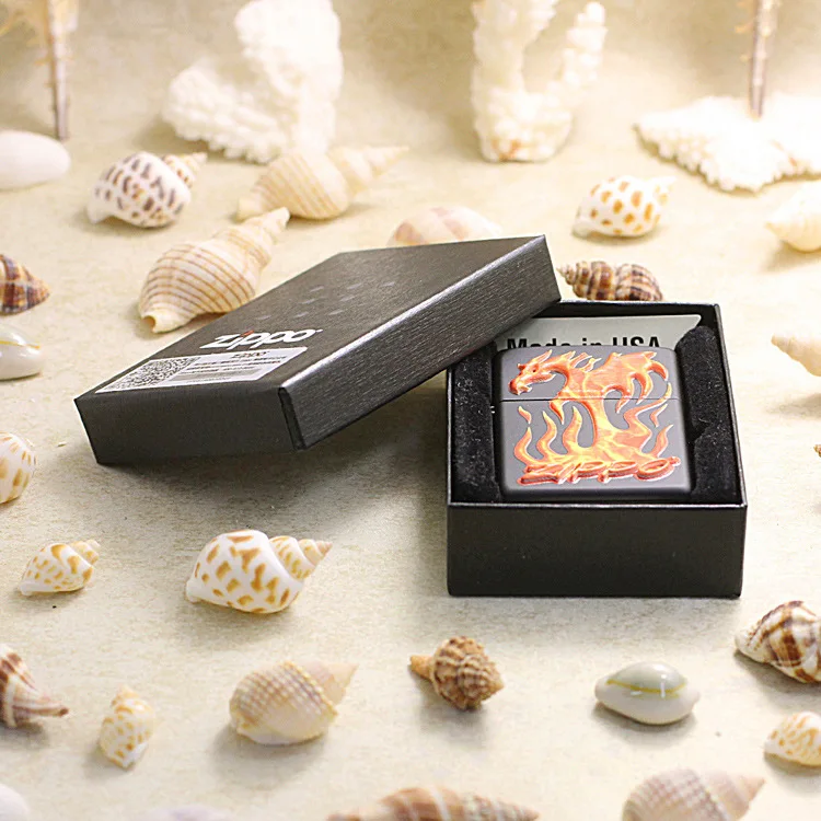 

Genuine Zippo oil lighter copper windproof Dragon of fire Black matte cigarette Kerosene lighters With anti-counterfeiting code