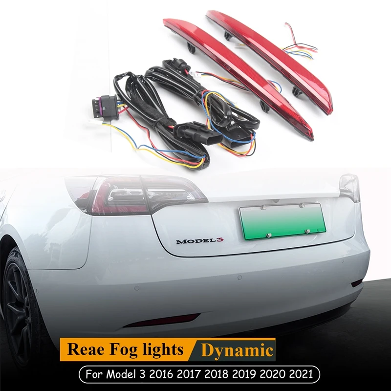 

for Tesla Model 3 Rear Bumper Reflector LED Dynamic Turn Signal Lights Rear Fog Lamps Car Modification Accessories