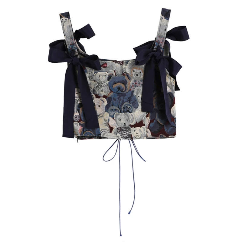 

Кроп-майка женская с милым медведем, пикантный модный жилет с бантом, универсальный корсет, винтажный укороченный топ