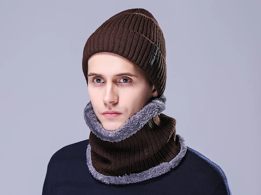 Зимние шапки для мужчин шарф вязанные шапки кепки маска Warm капот Теплые Мешковатые зимние шапки для мужчин женщин Skullies Beanies шапки