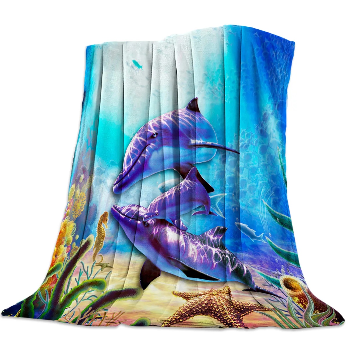 

Dolphin Undersea Seaworld Throw Blanket Portable Soft Sofa Blanket Warm Microfiber Flannel Blankets for Beds