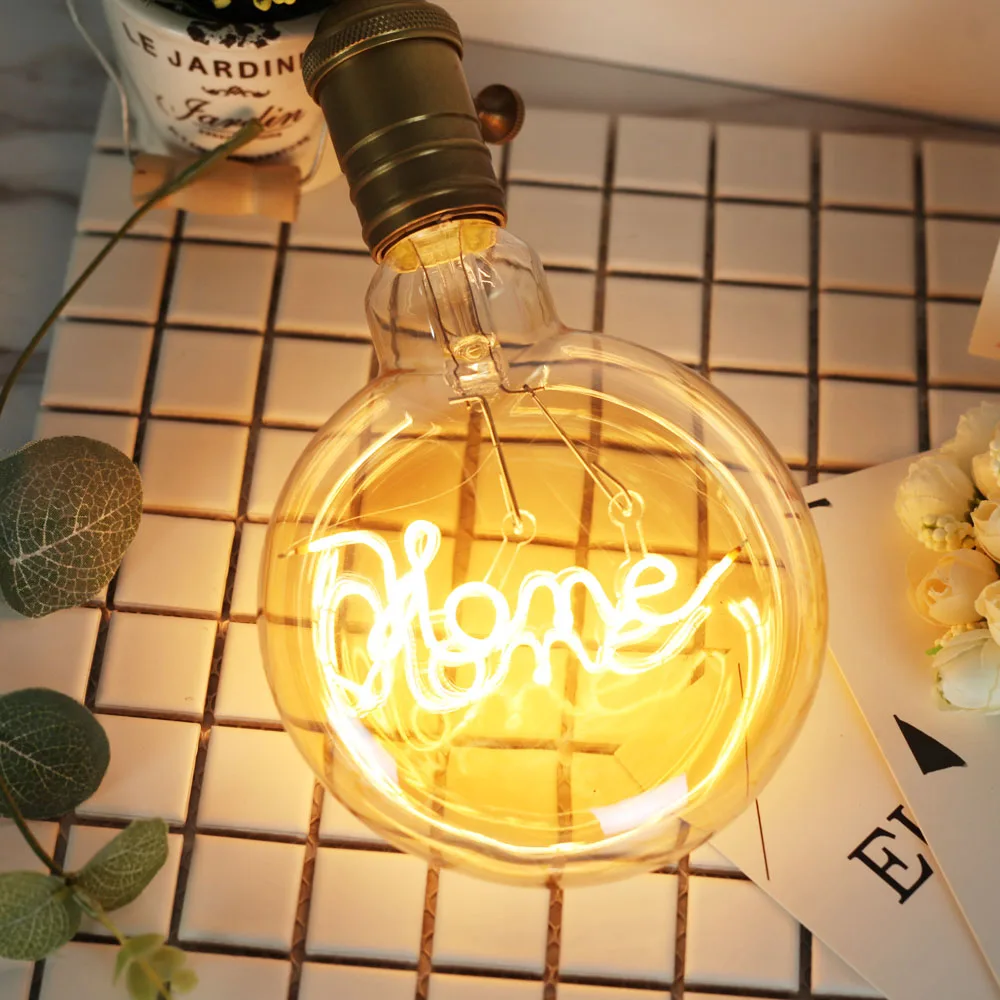 Винтажные светодиодные лампы лампочки Эдисона 4 Вт круглые с символами Love/Home