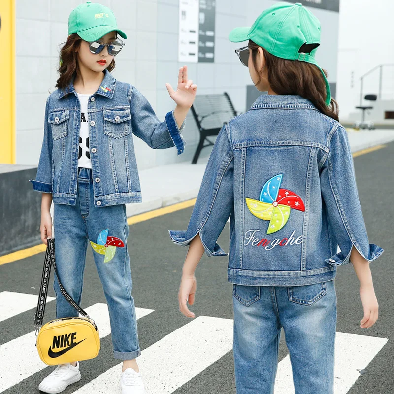 Teens Clothes 2019 Spring Autumn Girls Denim Jackets For Outerwear Coat Children Kids jacket 4 6 7 8 9 10 11 12 Year | Детская одежда и