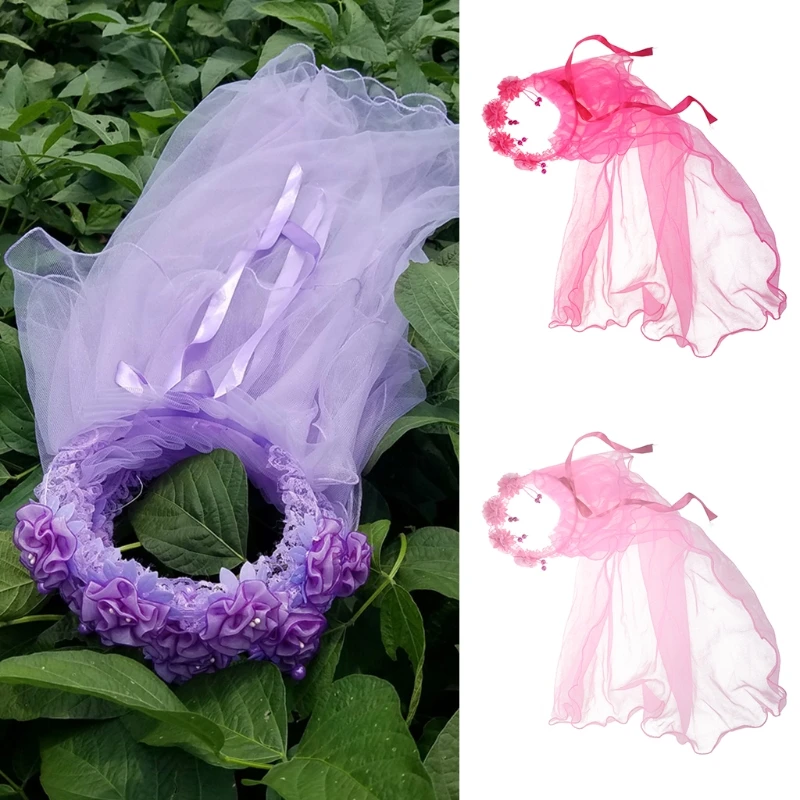 

Венок для волос с цветочным рисунком 69HB, двухслойная кружевная Свадебная гирлянда с искусственными бусинами, реквизит ручной работы для св...