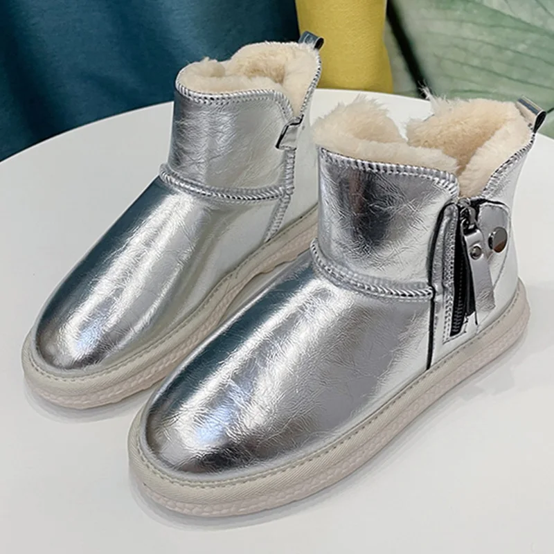 

Women 2021 Snow Boots New Autumn Winter Ankle Short Boots Fashion Female Round Toe Flats Shoes Ladies Zippers Shoes For Woman