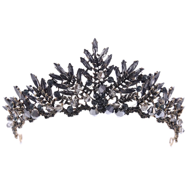 

Vintage Black Wedding Hair Accessories Crystal Tiara Crown Bridal Baroque Rhinestone Queen Hair Jewelry For Wedding Headpieces