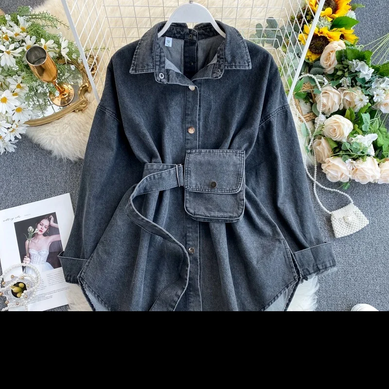

Spring Summer Women's Solid Denim Dress Female Pocket with Belt Slim Ladies Single Breasted Vintage Dresses Free Bags Vestidos