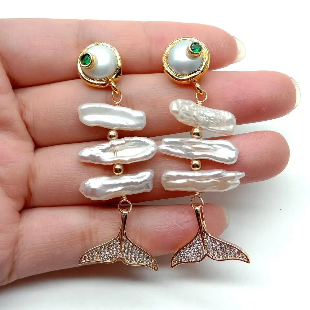 

Y · YING серьги-гвоздики в форме рыбы с искусственным белым жемчугом и монетами