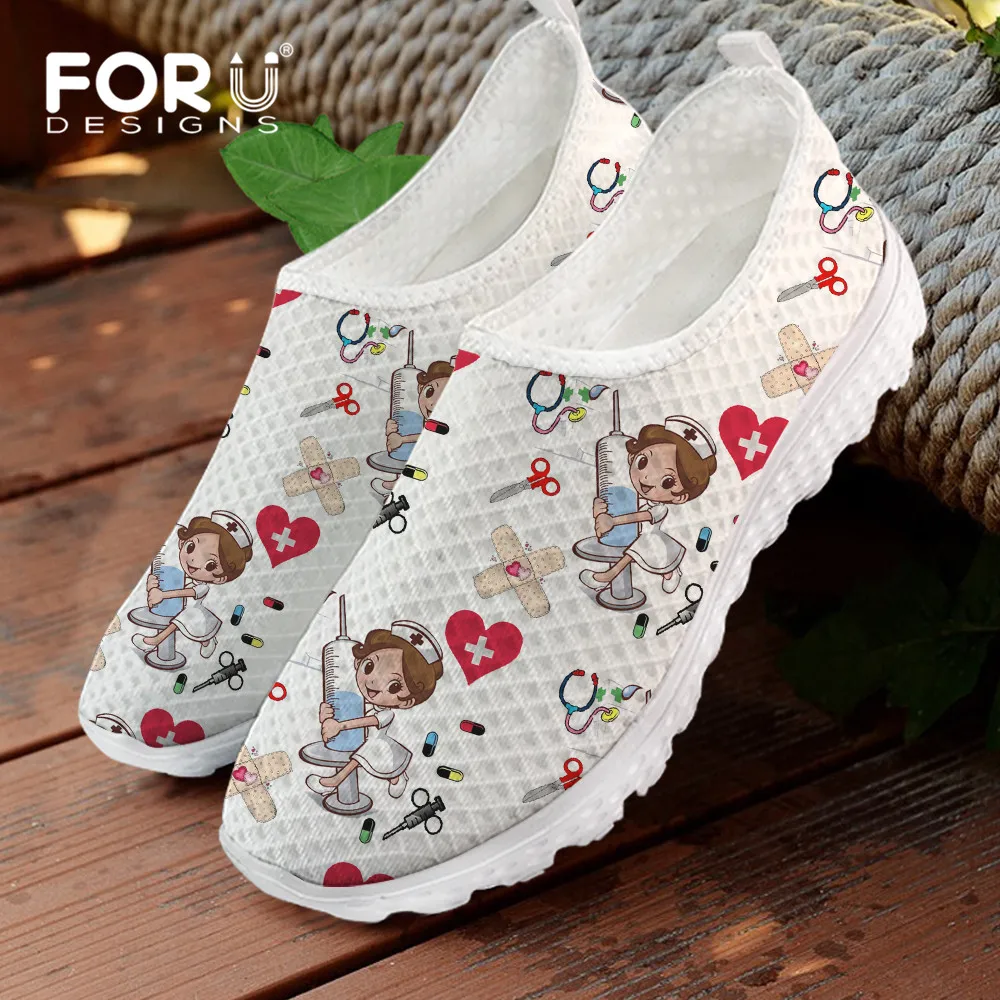 

FORUDESIGNS 2021 New Cartoon Nurse Doctor Printing Ladies Slip On Shoes Casual Spring/Autumn Female+Shoe Nursing Flats Sneakers