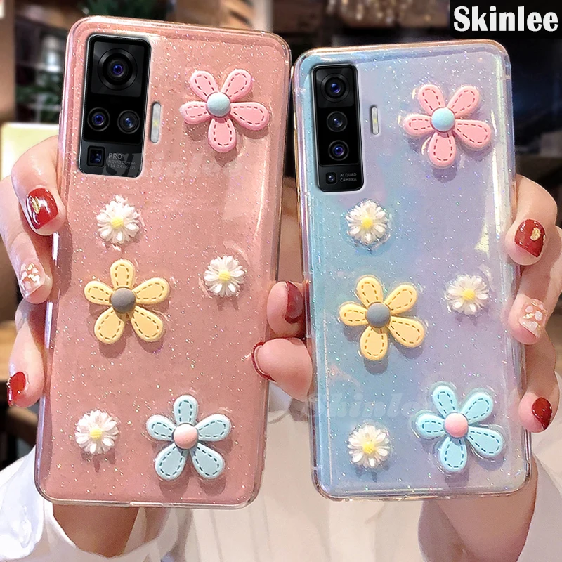 Блестящий сверкающий мягкий чехол Skinlee для vivo X50 прозрачный противоударный VIVO Pro с