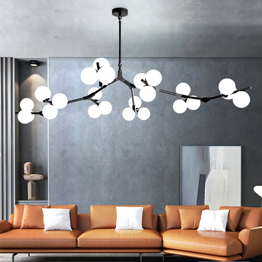 Lámpara LED de techo con bolas de cristal, accesorios de iluminación para dormitorio y sala de estar, estilo ramas de oro negro, postmoderno