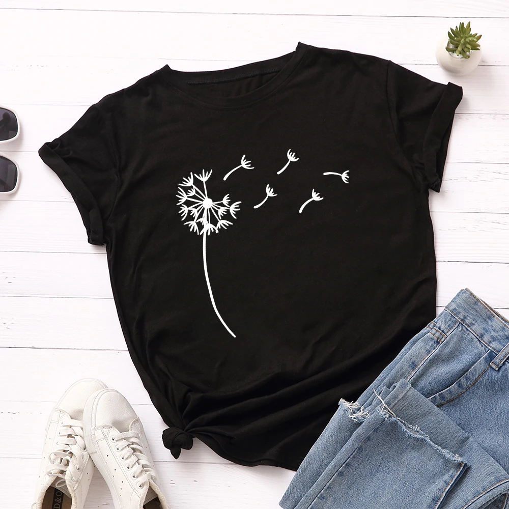 

Dandelion Print Graphic Tees Women Short Sleeve Cotton T-Shirts Summer Tee Tops for Female Loose Casual Oversized Tee Clothes