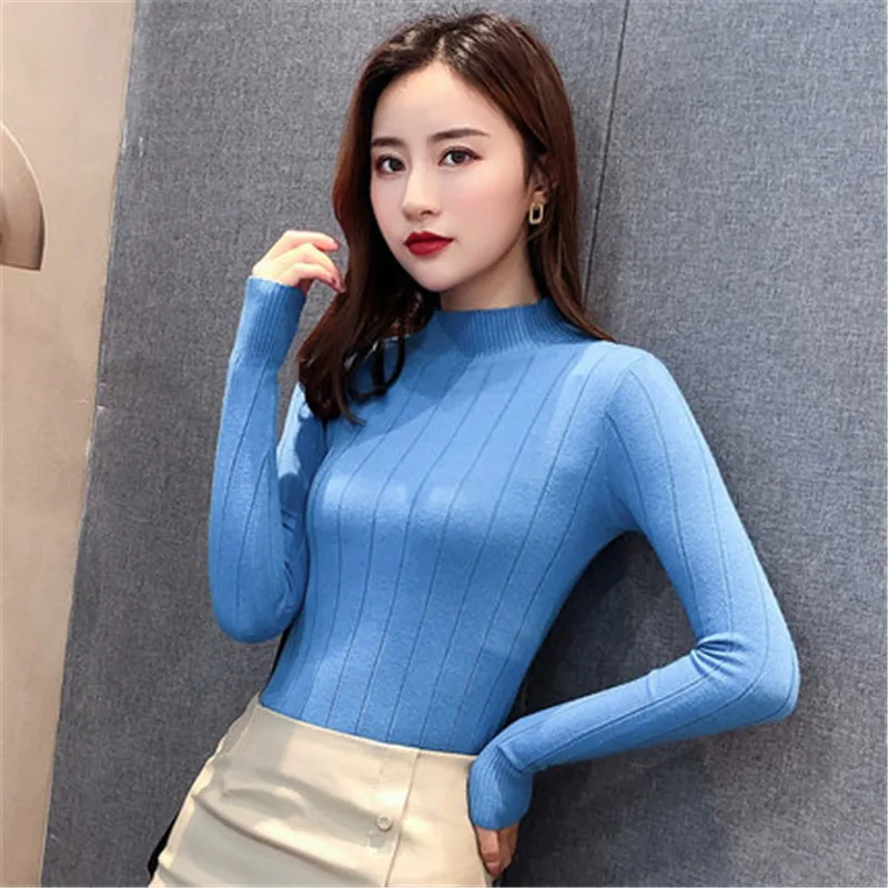 Женский трикотажный свитер-водолазка повседневный облегающий короткий теплый